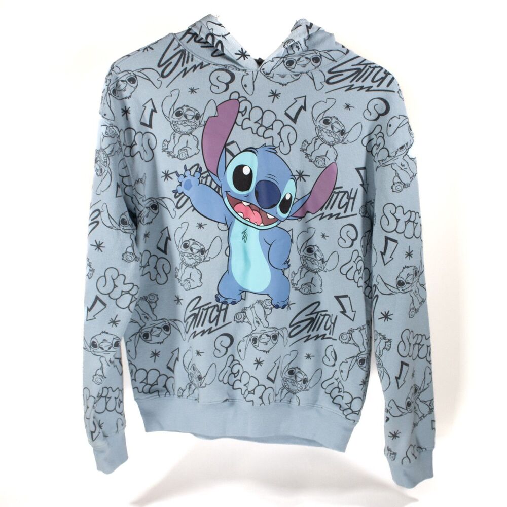 Disney Lilo & Stitch‎ Kids Hoodie – Blue Allover Print Pullover Sweatshirt Youth